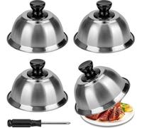 Ibenzoa® - Ensemble de 4 cloches à burger - Acier inoxydable, diamètre 16 cm, hauteur 10,5 cm, poignées en plastique résistant à la chaleur, inclut un tournevis - Idéal pour le fromage fondu et les bu