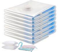 Ibenzoa® : Ensemble de 7 sacs de compression sous vide, idéaux pour le rangement, réutilisables, format 60x80 cm, en PE+PET, transparents avec bordures bleues, pour vêtements et couettes