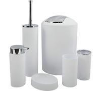 Ibenzoa® : Ensemble de salle de bain 6 pièces, blanc – Distributeur de savon 300 ml (18×8×8 cm), brosse WC avec tête de remplacement (12×38 cm), 2 poubelles de 2 litres (15×21 cm), porte-savon et port