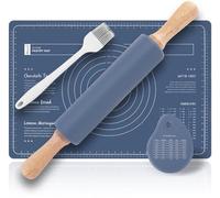 Ibenzoa® : Ensemble professionnel de 4 pièces pour la pâtisserie – Rouleau à pâtisserie en bois de 38 cm, tapis de cuisson en silicone de 60x40 cm, pinceau de pâtisserie et raclette à pâte, idéal pour
