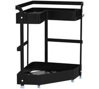 Ibenzoa® Étagère à épices – Étagère d'angle pour cuisine, en acier au carbone, avec 2 niveaux, tapis antidérapants, 4 crochets amovibles, espace de rangement pour 3 à 5 couteaux