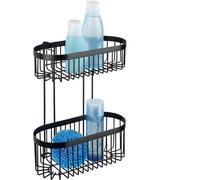 Ibenzoa® Étagère de douche en acier, noire, 2 étages, 26,5 x 33 x 14,5 cm – Étagère murale pour douche et salle de bain, à suspendre sans perçage (avec crochet mobile)
