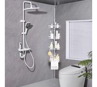 Ibenzoa® Étagère de douche réglable en acier inoxydable – Étagère d'angle télescopique avec 4 paniers, réglable en hauteur, avec patins antidérapants, installation sans perçage