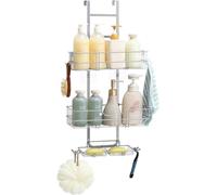 Ibenzoa® Étagère de douche suspendue, argentée, à 2 niveaux, dimensions 32 x 13,6 x 64 cm, en métal résistant à la rouille, pour parois/portes en verre jusqu'à 4,6 cm d'épaisseur, sans perçage