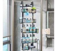 Ibenzoa® : Étagère de douche suspendue en acier inoxydable – 5 paniers réglables, 2 supports pour brosses à dents et 4 crochets, système d'organisation de salle de bain gain de place, sans perçage