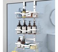 Ibenzoa® Étagère de douche suspendue réglable, sans perçage, pour portes de douche en verre, blanche, avec 3 paniers de rangement, en acier inoxydable, capacité de charge de 20 kg