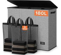 Ibenzoa® Grand panier à linge à 3 compartiments avec couvercle pour un rangement efficace du linge, 180 litres