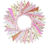 Ibenzoa® Guirlande de fanions en coton, double face, 36 fanions colorés (18 motifs floraux), 10 mètres, lavable et réutilisable