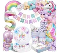 Ibenzoa® Kit complet de décorations de fête sur le thème de la licorne pour l'anniversaire d'une petite fille de 5 ans