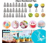 Ibenzoa® : Kit de décoration de gâteaux de 38 pièces pour gâteaux et cupcakes – 24 douilles de décoration numérotées, 3 pochettes de pâtisserie en silicone, boîte de rangement et accessoires de nettoy