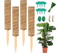 Ibenzoa® Kit de supports pour plantes en fibres de coco, 4 supports de 30 cm – inclut 5 étiquettes pour plantes, un rouleau de ruban Velcro et 94 liens, empilables jusqu'à 80 cm, base pointue
