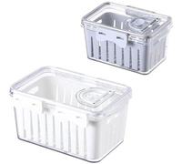 Ibenzoa® : Lot de 2 boîtes de conservation – Boîtes de rangement avec couvercle et passoire pour les fruits et légumes, empilables, transparentes, hermétiques, avec indicateur de date