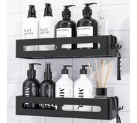Ibenzoa® : Lot de 2 étagères autocollantes pour douche, en acier inoxydable noir, dimensions : 33,5 x 12,0 x 5,5 cm. Chaque étagère supporte un poids de 5,5 kg. Elles sont équipées d'une grille de dra