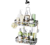 Ibenzoa® - Lot de 2 étagères de douche suspendues - Noir, acier inoxydable, crochets rotatifs à 360°, fixation sans perçage, dimensions : 27,5 x 11,5 x 7 cm / 25 x 10 x 6,5 cm