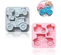 Ibenzoa® Lot de 2 moules en silicone pour gâteaux, forme tracteur – bleu et rose, 19,2 x 17,9 x 3,1 cm, flexibles et antiadhésifs, adaptés au four, au micro-ondes, au réfrigérateur et au lave-vaissell