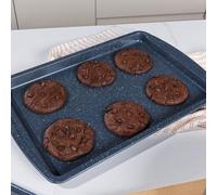 Ibenzoa® - Lot de 2 plaques de cuisson arrière de 38 cm – Acier au carbone, antiadhésives avec un motif bleu marbré, résistantes à la chaleur jusqu'à 220 °C, sans PFOA, pour gâteaux et plats au four