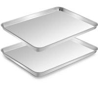 Ibenzoa® : Lot de 2 plaques de cuisson, en acier inoxydable 18/0, dimensions 31,5 × 24,5 × 2,5 cm – sans revêtement, idéales pour une cuisson saine et une cuisson à la poêle