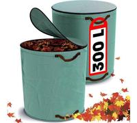 Ibenzoa® : Lot de 2 sacs pour déchets de jardin – 300 L avec couvercle (fermeture éclair), poignées de transport renforcées, polypropylène 150 g/m², 67 x 87 cm