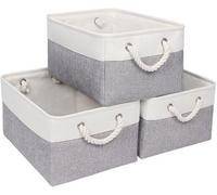 Ibenzoa® - Lot de 3 paniers de rangement - Gris clair, 40 x 30 x 21 cm | Lin et EVA renforcé, structure métallique, poignées en corde - robustes et polyvalents, idéaux pour le linge et la maison