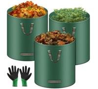 Ibenzoa® : Lot de 3 sacs pour déchets de jardin de 272 litres, avec gants – pliables, robustes et étanches, résistants à la déchirure, avec des poignées de transport renforcées, dimensions : Ø 67 x H 