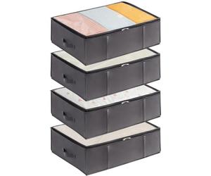 Ibenzoa® : Lot de 4 boîtes de rangement grises à placer sous le lit, dimensions 60 x 45 x 15 cm, capacité 40 litres, tissu non tissé respirant, 4 poignées renforcées et fenêtre en PVC transparent