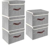Ibenzoa® : Lot de 5 boîtes de rangement pliables en tissu, dimensions 38 x 25 x 25 cm, avec couvercle – extérieur en polyester / intérieur en Oxford, inserts en plastique, poignées, empilables, lavabl