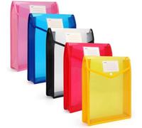 Ibenzoa® : Lot de 5 pochettes de rangement pour documents A4, extensibles – En plastique PP semi-transparent, dimensions 33 x 25 x 6 cm, avec bouton-pression, fente pour cartes, coins renforcés, coule
