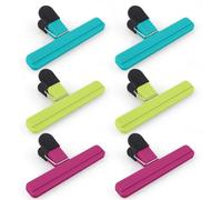 Ibenzoa® : Lot de 6 clips pour aliments, grande taille – Fabriqués en ABS avec ressort en acier inoxydable, 15,2 x 8,5 cm, rose/vert/bleu. Fermetures pour sacs de snacks, de café et de produits surgel
