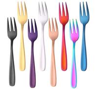 Ibenzoa® : Lot de 8 fourchettes de dessert colorées en acier inoxydable, 14 cm x 2 cm – noir, bleu, violet, or, or rose, argent, arc-en-ciel, rouge thermochromique, lavables au lave-vaisselle