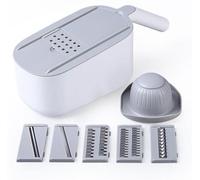 Ibenzoa® : Mandoline multifonctionnelle – trancheuse à légumes avec 6 lames en acier inoxydable, panier égouttoir intégré et boîte de rangement de 2 litres, adaptée au contact alimentaire