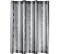 Ibenzoa® Moule à baguette pour 3 baguettes – Acier inoxydable, antiadhésif, perforé, 38,5 x 28,2 x 3,5 cm, anthracite, résistant à la chaleur jusqu'à 230°C, sans PFOA