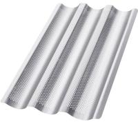 Ibenzoa® Moule à baguette pour 3 baguettes – Antiadhésif, en acier inoxydable de qualité alimentaire, dimensions 38,5 x 28,5 x 3,5 cm, avec rainures en forme de U et design poreux pour une croûte crou