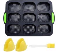 Ibenzoa® Moule à pain multifonction en silicone avec 9 cavités – adapté au contact alimentaire, résistant à la chaleur et antiadhésif, idéal pour les baguettes et les pains en forme de barrette