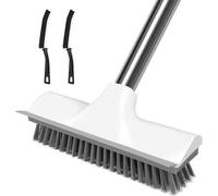 Ibenzoa® Nettoyant pour sols 2-en-1 – Tige télescopique réglable de 47 à 120 cm, tête de brosse de 23 cm, poils rigides et grattoir en caoutchouc, pièces en acier inoxydable résistant à la corrosion