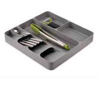 Ibenzoa® : Organisateur de tiroir à couverts gain de place, avec compartiments décalés, marquages symboliques et base antidérapante, couleur gris, dimensions 39,5 x 37,9 x 5,3 cm (à partir de 8 cm de 