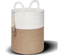 Ibenzoa® Panier à linge en coton tressé, 58 litres – 50 x 38 cm, panier de rangement pliable en coton et corde de lin avec deux poignées, design scandinave