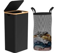 Ibenzoa® Panier à linge fin et gain de place, 100 litres – 40x33x75 cm, pliable avec sac intérieur lavable, couvercle, cadre en plastique et tissu Oxford 600D