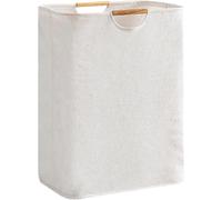 Ibenzoa® Panier à linge pliable, 60 litres – Coton et lin, avec couvercle et poignées, 39 x 26 x 40 cm (L x l x H), pliable jusqu'à 5 cm, idéal pour la chambre, la salle de bain et la buanderie