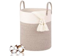 Ibenzoa® Panier à linge tressé en corde de coton, 53 litres – Panier de rangement avec poignée de transport, 38 x 46 cm, adapté aux enfants, sans métal ni plastique