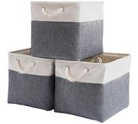 Ibenzoa® Panier de rangement cubique, 30 x 30 x 30 cm, gris clair – Toile, mousse EVA et polypropylène, renforcement métallique, poignée de transport, polyvalent