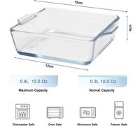 Ibenzoa® Plat à gratin en verre, 0,5 litre – Plat à gratin compact en borosilicate, dimensions 15x12x4 cm, adapté au four et au micro-ondes, empilable, lavable au lave-vaisselle, idéal pour les portio