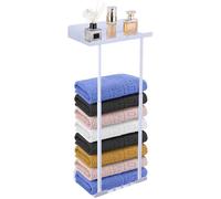 Ibenzoa® Porte-serviettes extensible multifonctionnel – Blanc, réglable de 41 à 75 cm, métal/aluminium, étagères de 30x16 cm et 26x16 cm, 3 crochets, fixation sans perçage ou avec vis