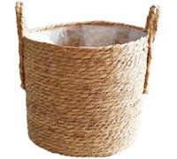 Ibenzoa® : Pot à fleurs tressé à la main en algue marine naturelle, avec revêtement intérieur en plastique, diamètre 35 cm × hauteur 30 cm, couleur naturelle, étanche
