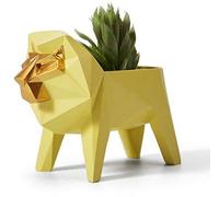 Ibenzoa® Pot de fleurs en forme de lion moderne, fabriqué en résine, avec un design géométrique. Dimensions : 11 cm de hauteur × 15 cm de longueur. Idéal pour les plantes succulentes et les petits obj