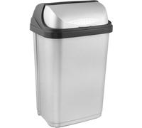 Ibenzoa® Poubelle 25 L, argentée – Fabriquée en Europe en PP robuste, couvercle à bascule et couvercle amovible, dimensions : 34 x 26 x 54 cm, compatible avec des sacs poubelles de 35 à 60 L