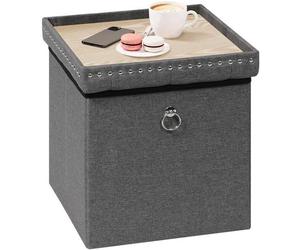 Ibenzoa® : Pouf multifonctionnel de rangement et table d'appoint, gris, 40x40x40 cm, capacité de rangement de 54 litres, tissu synthétique, mousse de 20 mm, MDF de 1, capacité de charge jusqu'