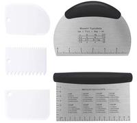 Ibenzoa® Profi-Set : coupe-pâte et raclette à pâte – 2 en acier inoxydable (304) + 3 raclettes en plastique blanc de qualité alimentaire, poignée antidérapante, échelle de mesure en cm/pouces, pour pâ