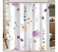 Ibenzoa® Rideau de douche, 180 x 180 cm – Polyester avec motif floral violet, traitement anti-moisissures et hydrofuge, 12 crochets, ourlet lesté