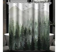 Ibenzoa® Rideau de douche, 180 x 200 cm, polyester avec motif forêt – ourlet lesté, hydrofuge et anti-moisissures