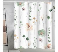 Ibenzoa® Rideau de douche, 180 x 200 cm, polyester avec motifs floraux et végétaux – inclut 12 crochets en plastique et des œillets en métal, opaque, lavable en machine
